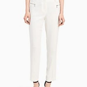 Straight Fit Zip White Ankle Pants
